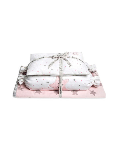 Masilo Sleepy Star Pink Baby Bedding Set-GOTS Certified Organic Cotton-Pack of 4-Mini Cot Gift Set for Infants