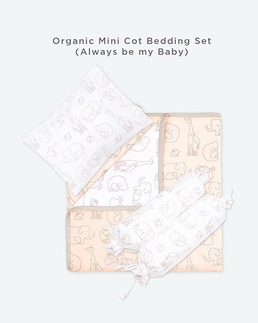 Masilo Always Be My Baby Pink Baby Bedding Set-GOTS Certified Organic Cotton-Pack of 4-Mini Cot Gift Set For Infants