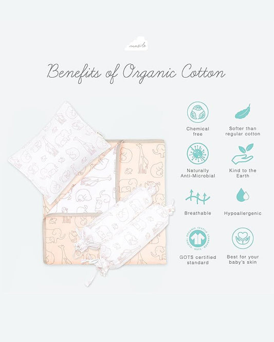 Masilo Always Be My Baby Pink Baby Bedding Set-GOTS Certified Organic Cotton-Pack of 4-Mini Cot Gift Set For Infants