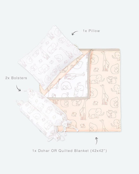 Masilo Always Be My Baby Pink Baby Bedding Set-GOTS Certified Organic Cotton-Pack of 4-Mini Cot Gift Set For Infants