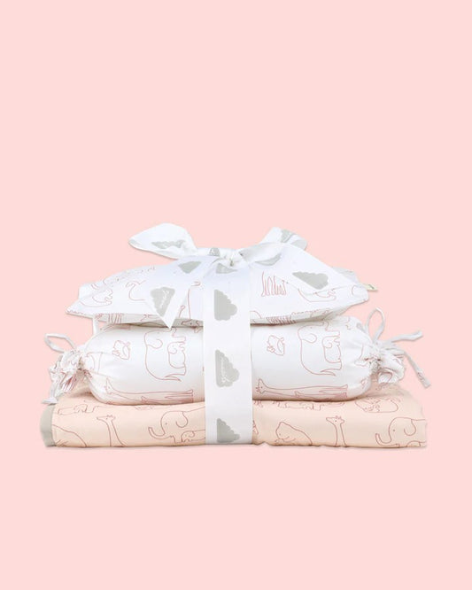 Masilo Always Be My Baby Pink Baby Bedding Set-GOTS Certified Organic Cotton-Pack of 4-Mini Cot Gift Set For Infants