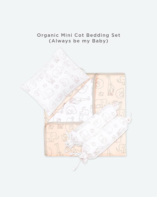Masilo Always Be My Baby Pink Baby Bedding Set-GOTS Certified Organic Cotton-Pack of 4-Mini Cot Gift Set For Infants