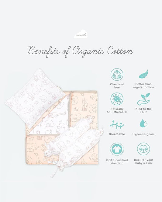 Masilo Always Be My Baby Pink Baby Bedding Set-GOTS Certified Organic Cotton-Pack of 4-Mini Cot Gift Set For Infants