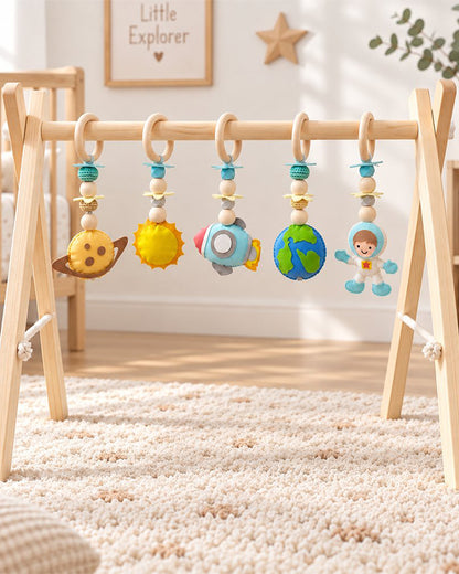 Babble Wrap Little Galaxy Wooden Playgym-5 Space Inspired Hanging Toys-For Infants