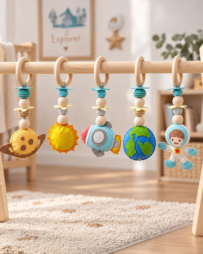 Babble Wrap Little Galaxy Wooden Playgym-5 Space Inspired Hanging Toys-For Infants