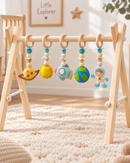 Babble Wrap Little Galaxy Wooden Playgym-5 Space Inspired Hanging Toys-For Infants