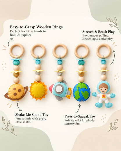 Babble Wrap Little Galaxy Wooden Playgym-5 Space Inspired Hanging Toys-For Infants