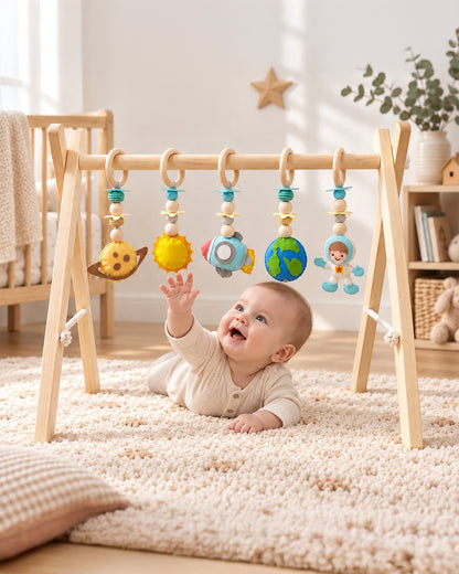 Babble Wrap Little Galaxy Wooden Playgym-5 Space Inspired Hanging Toys-For Infants