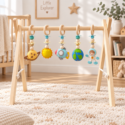 Babble Wrap Little Galaxy Wooden Playgym-5 Space Inspired Hanging Toys-For Infants