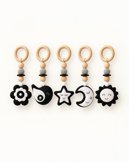 Babble Wrap Black & White Wooden Playgym with Mat-5 Charming Hanging Toys-For Infants