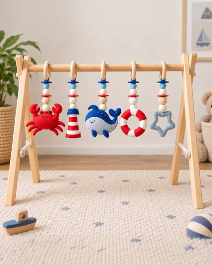 Babble Wrap Seaside Smiles Wooden Playgym-5 Nautical Inspired Hanging Toys-For Infants
