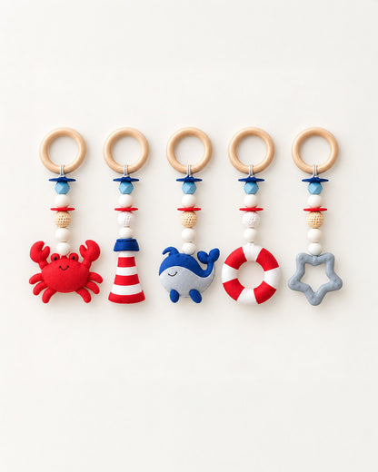 Babble Wrap Seaside Smiles Wooden Playgym-5 Nautical Inspired Hanging Toys-For Infants