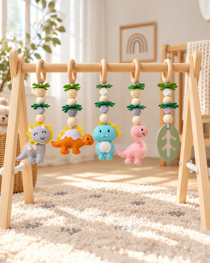 Babble Wrap Dino Darlings Wooden Playgym-5 Delightful Hanging Toys-For Infants