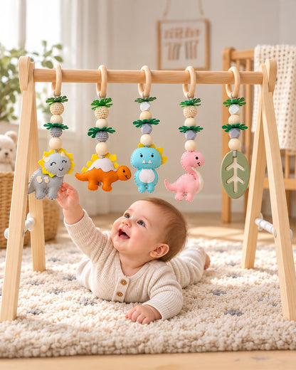 Babble Wrap Dino Darlings Wooden Playgym-5 Delightful Hanging Toys-For Infants