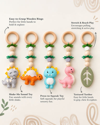 Babble Wrap Dino Darlings Wooden Playgym-5 Delightful Hanging Toys-For Infants