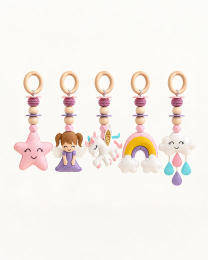 Babble Wrap Fairytale Dreams Unicorn Wooden Playgym with Mat-5 Fairytale Inspired Hanging Toys-For Infants