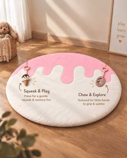 Babble Wrap Scoops of Joy Wooden Playgym with Mat-5 Dessert Inspired Hanging Toys-For Infants