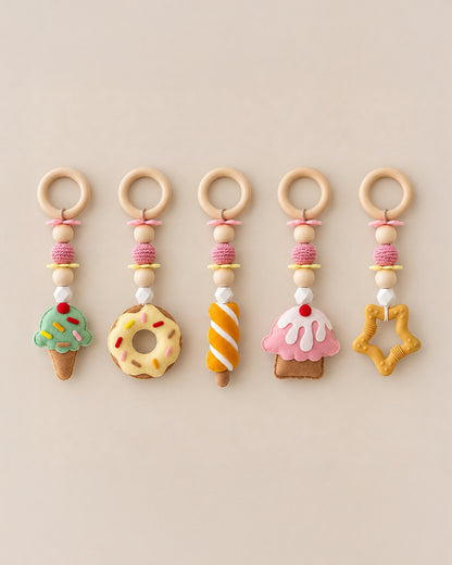 Babble Wrap Scoops of Joy Wooden Playgym with Mat-5 Dessert Inspired Hanging Toys-For Infants