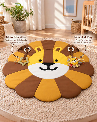 Babble Wrap Jungle Giggles Wooden Playgym with Mat-5 Jungle Animal Hanging Toys-For Infants