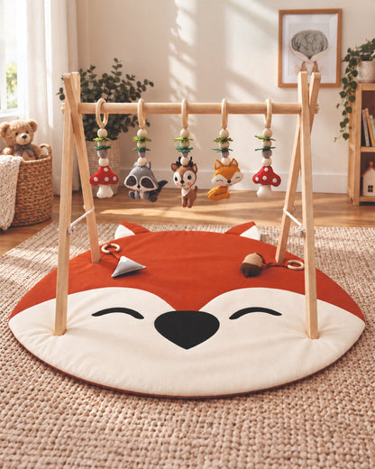 Babble Wrap Fox & Friends Woodland Playgym with Mat-5 Woodland Inspired Hanging Toys-For Infants