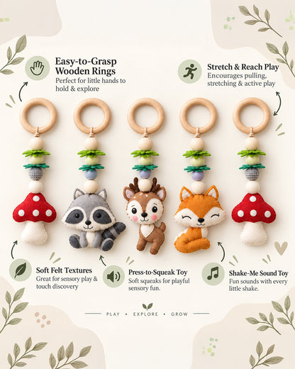 Babble Wrap Fox & Friends Woodland Playgym with Mat-5 Woodland Inspired Hanging Toys-For Infants