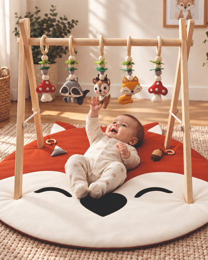 Babble Wrap Fox & Friends Woodland Playgym with Mat-5 Woodland Inspired Hanging Toys-For Infants