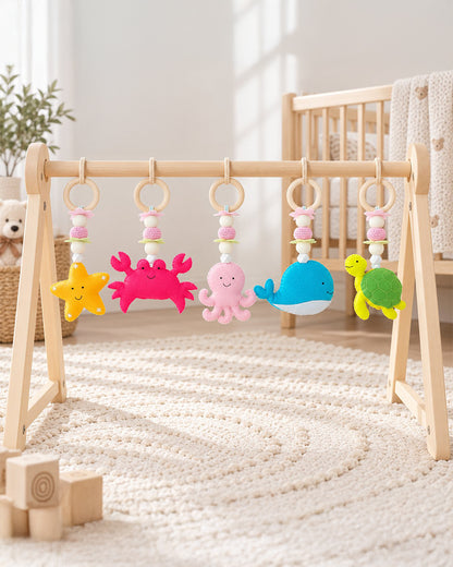 Babble Wrap Under the Sea Adventures Wooden Playgym-5 Ocean Inspired Hanging Toys-For Infants