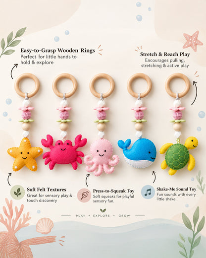 Babble Wrap Under the Sea Adventures Wooden Playgym-5 Ocean Inspired Hanging Toys-For Infants