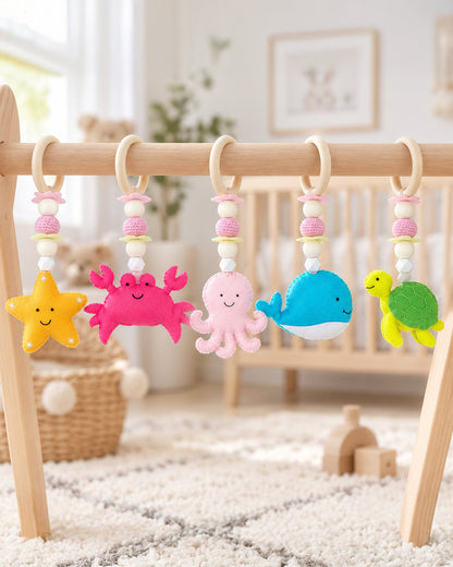 Babble Wrap Under the Sea Adventures Wooden Playgym-5 Ocean Inspired Hanging Toys-For Infants