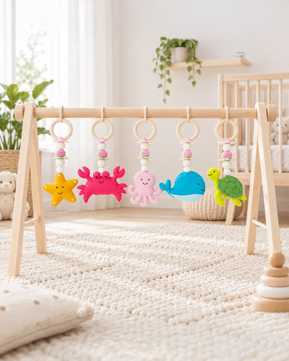 Babble Wrap Under the Sea Adventures Wooden Playgym-5 Ocean Inspired Hanging Toys-For Infants