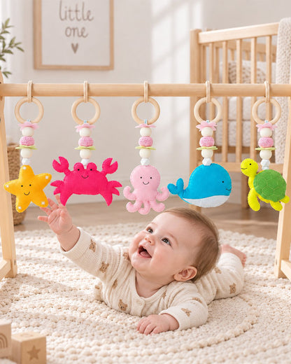 Babble Wrap Under the Sea Adventures Wooden Playgym-5 Ocean Inspired Hanging Toys-For Infants