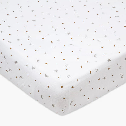 Masilo Starry Nights Metallic Fitted Cot Bedsheet-GOTS Certified Organic Cotton-For Infants