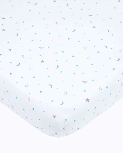 Masilo Sleepy Star Blue Fitted Cot Bedsheet-GOTS Certified Organic Cotton-For Infants