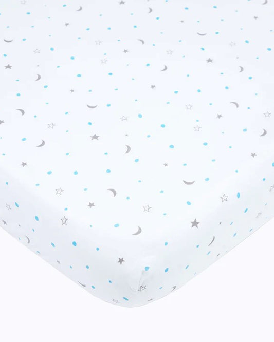 Masilo Sleepy Star Blue Fitted Cot Bedsheet-GOTS Certified Organic Cotton-For Infants