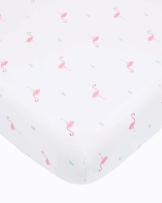 Masilo Hello Flamingo Pink Fitted Cot Bedsheet-GOTS Certified Organic Cotton-For Infants