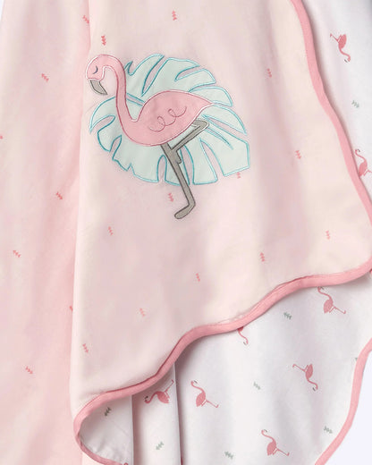 Masilo Hello Flamingo Pink Baby Dohar Blanket-GOTS Certified Organic Cotton-For Infants