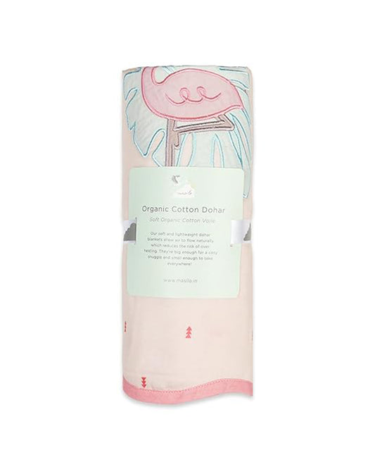 Masilo Hello Flamingo Pink Baby Dohar Blanket-GOTS Certified Organic Cotton-For Infants