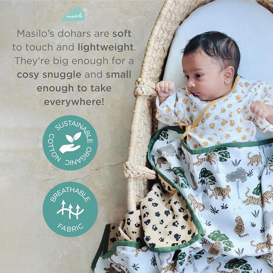 Masilo Dream Wings Blue Baby Dohar Blanket-GOTS Certified Organic Cotton-For Infants