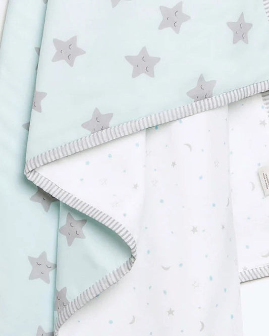 Masilo Sleepy Star Blue Baby Dohar Blanket-GOTS Certified Organic Cotton-For Infants