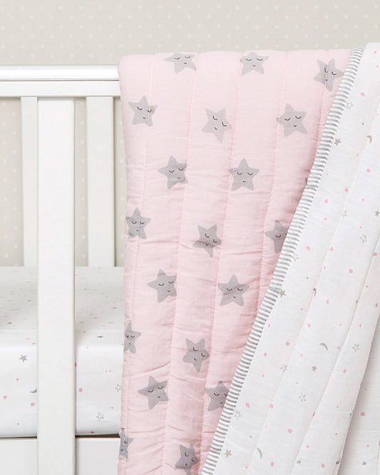 Masilo Sleepy Star Pink Baby Quilt-GOTS Certified Organic Cotton-For Infants