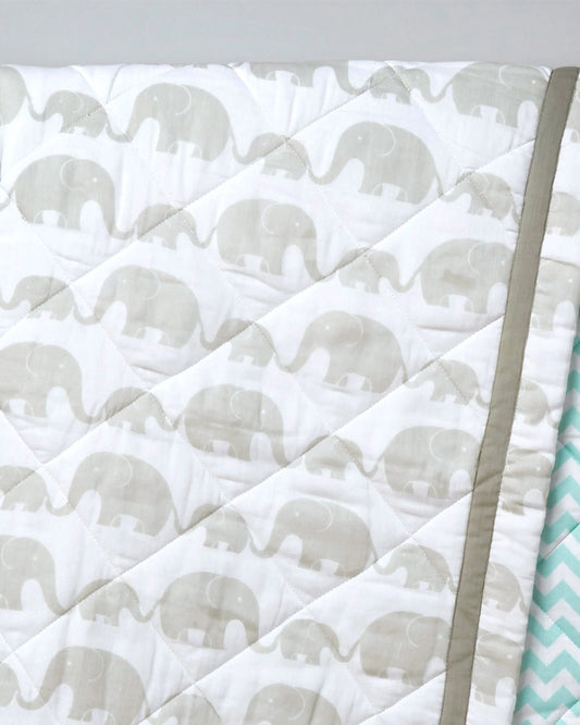 Masilo Elephant Parade Grey Baby Quilt-GOTS Certified Organic Cotton-For Infants