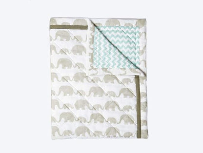 Masilo Elephant Parade Grey Baby Quilt-GOTS Certified Organic Cotton-For Infants