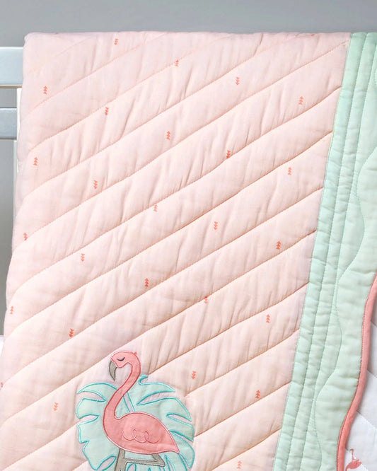 Masilo Hello Flamingo Pink Baby Quilt-GOTS Certified Organic Cotton-For Infants