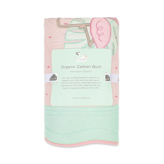 Masilo Hello Flamingo Pink Baby Quilt-GOTS Certified Organic Cotton-For Infants