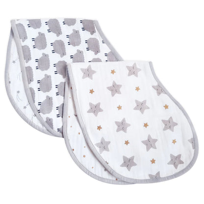 Masilo Bamboo Organic Cotton Muslin Burp Cloth Set-Super Absorbent-Sheep & Stars-Pack of 2-For Infants