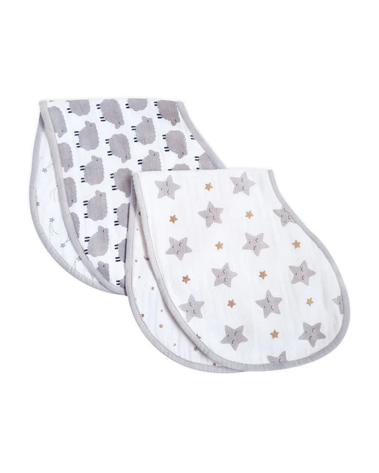 Masilo Bamboo Organic Cotton Muslin Burp Cloth Set-Super Absorbent-Sheep & Stars-Pack of 2-For Infants
