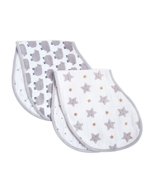 Masilo Bamboo Organic Cotton Muslin Burp Cloth Set-Super Absorbent-Sheep & Stars-Pack of 2-For Infants