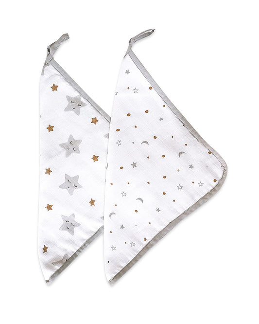 Masilo Organic Muslin Wash Cloths-Absorbent & Quick Drying-Sleepy Stars Metallic-Set of 2-For Infants