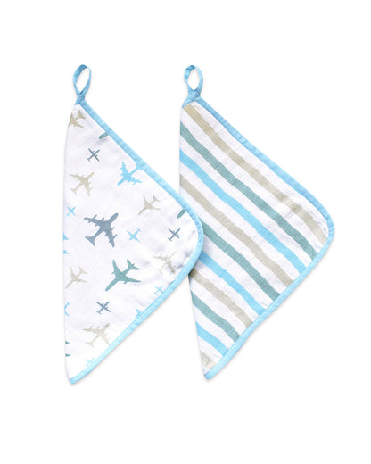 Masilo Organic Muslin Wash Cloths-Absorbent & Quick Drying-Dream Wings-Set of 2-For Infants