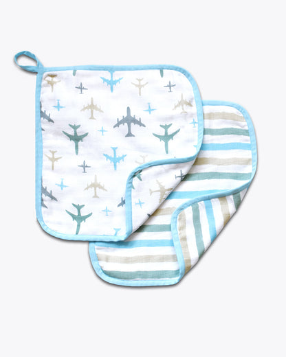 Masilo Organic Muslin Wash Cloths-Absorbent & Quick Drying-Dream Wings-Set of 2-For Infants